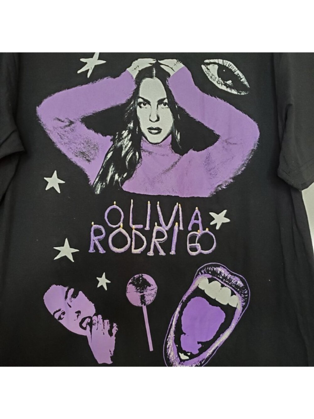Olivia Rodrigo Graphic Tee Black Purple Stars Design Womens L Large 100% Cotton - Picture 4 of 4